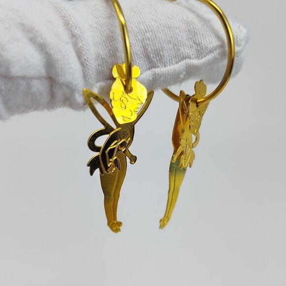 Disney Signed Gold Tone Tinkerbell Dangle Earrings - Picture 5 of 11